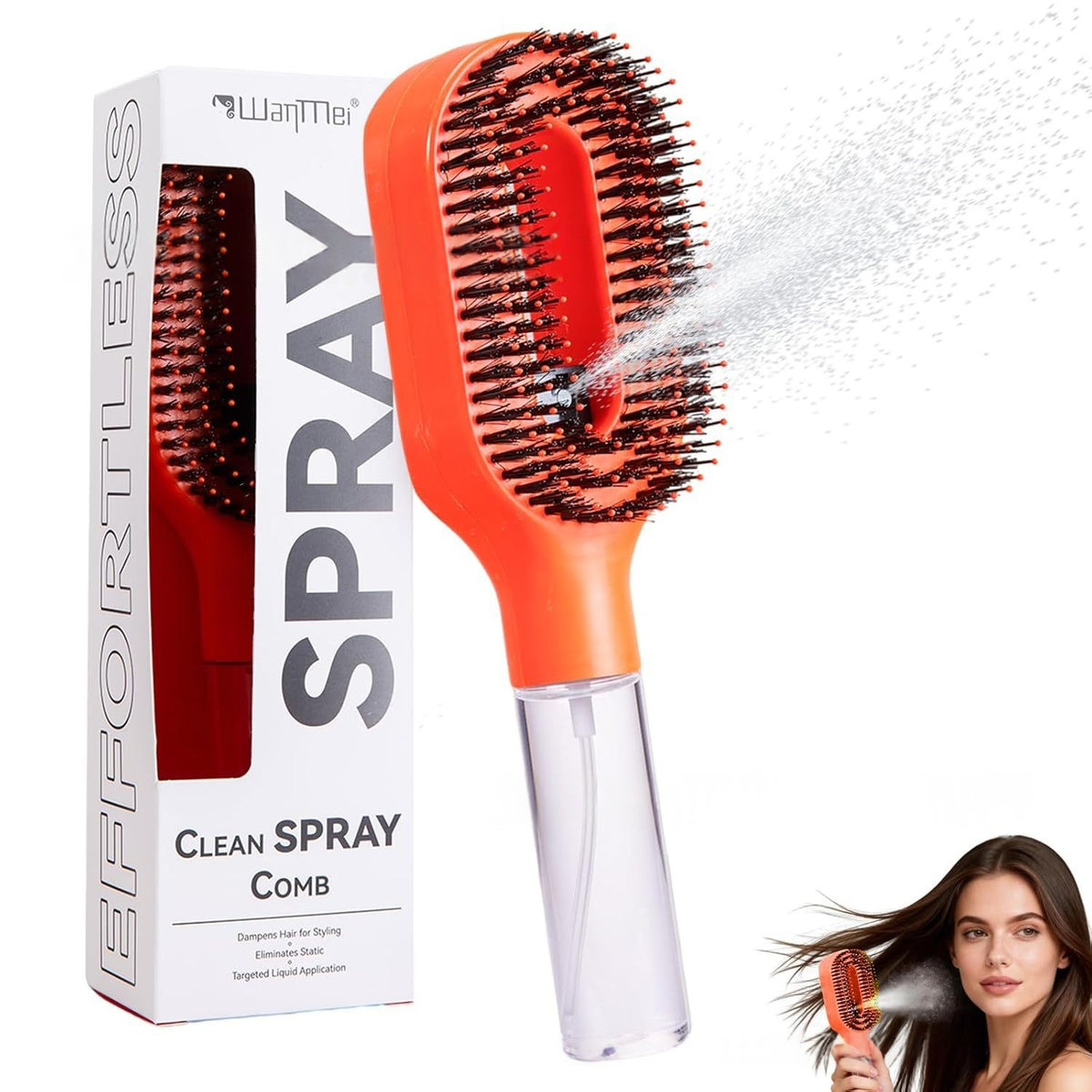 2in1 Spray Comb Hairbrush with Scalp Massage & Spray Bottle