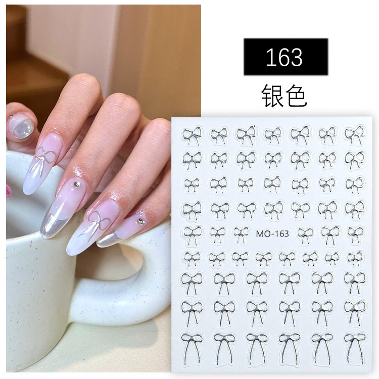 5D Minimalist Embossed Bow Nail Stickers (Black/White/Silver)