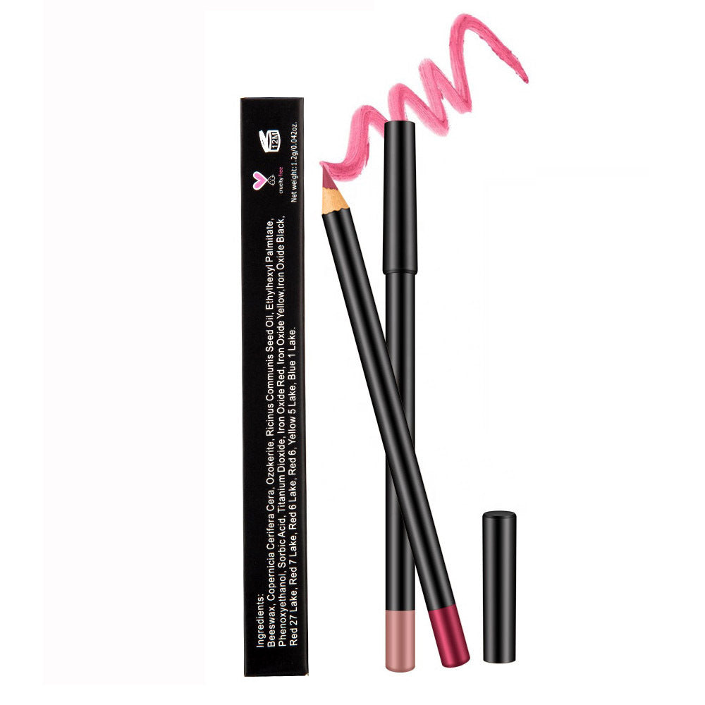 Black Wooden 12-Color Waterproof Lip Liner Pens