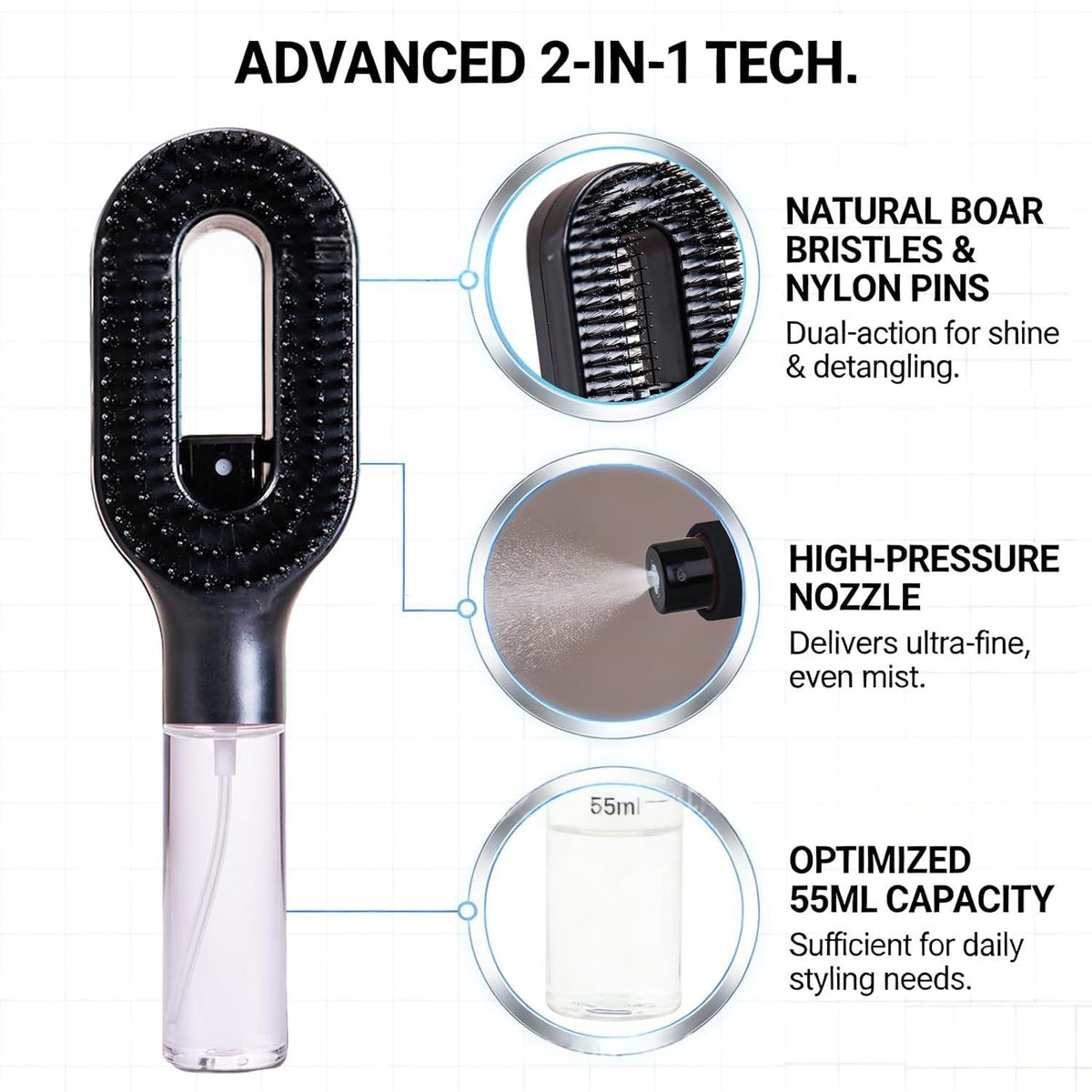 2-in-1 Mist Spray Detangling Hairbrush