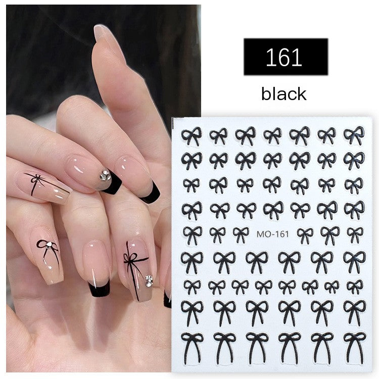 5D Minimalist Embossed Bow Nail Stickers (Black/White/Silver)