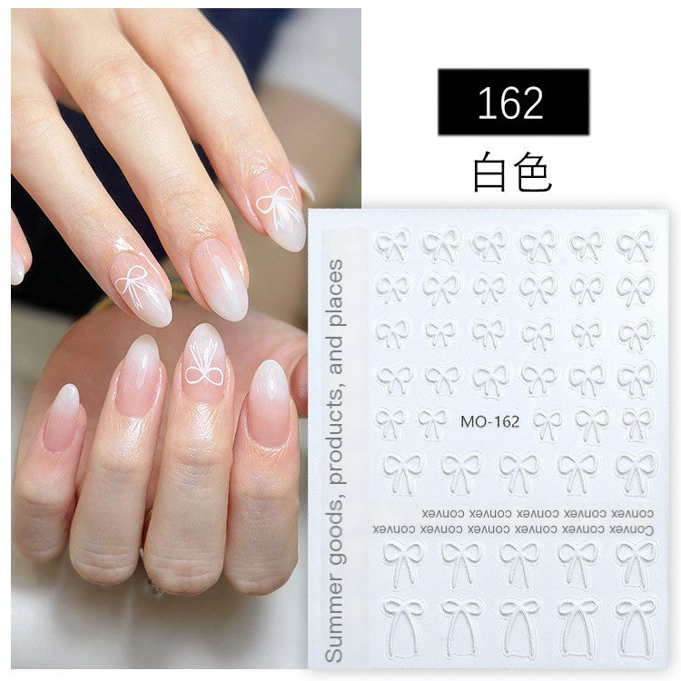 5D Minimalist Embossed Bow Nail Stickers (Black/White/Silver)