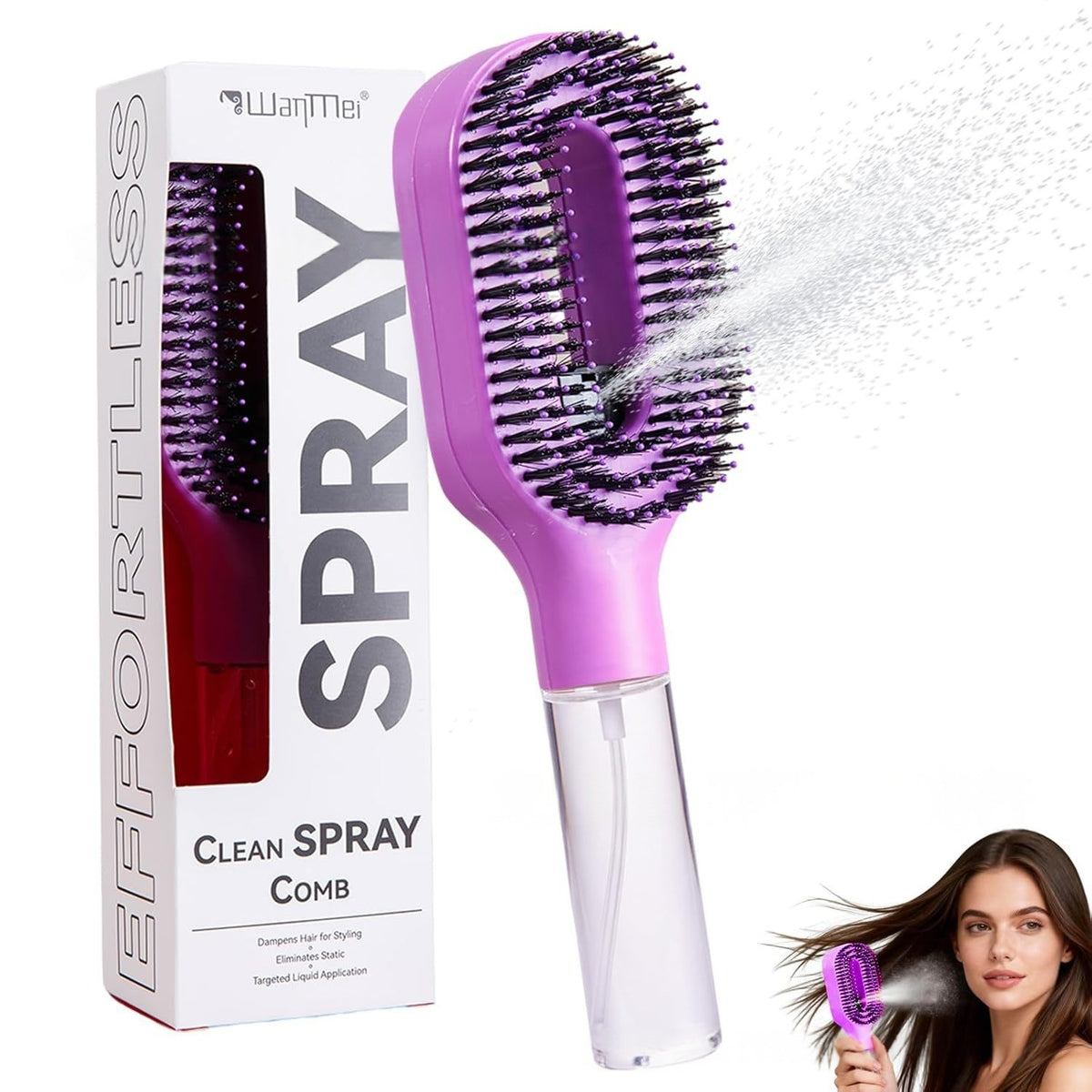 2in1 Spray Comb Hairbrush with Scalp Massage & Spray Bottle