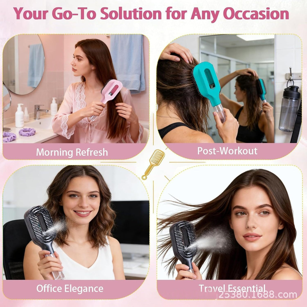 2in1 Spray Comb Hairbrush with Scalp Massage & Spray Bottle