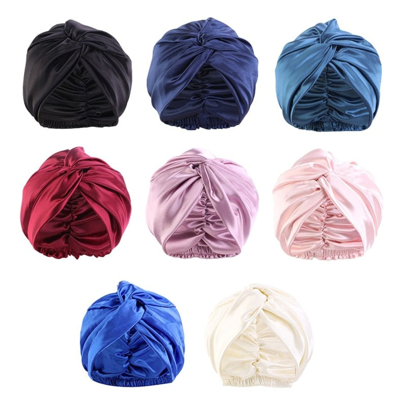 Double Layer Imitation Silk Nightcap with Cross Twist