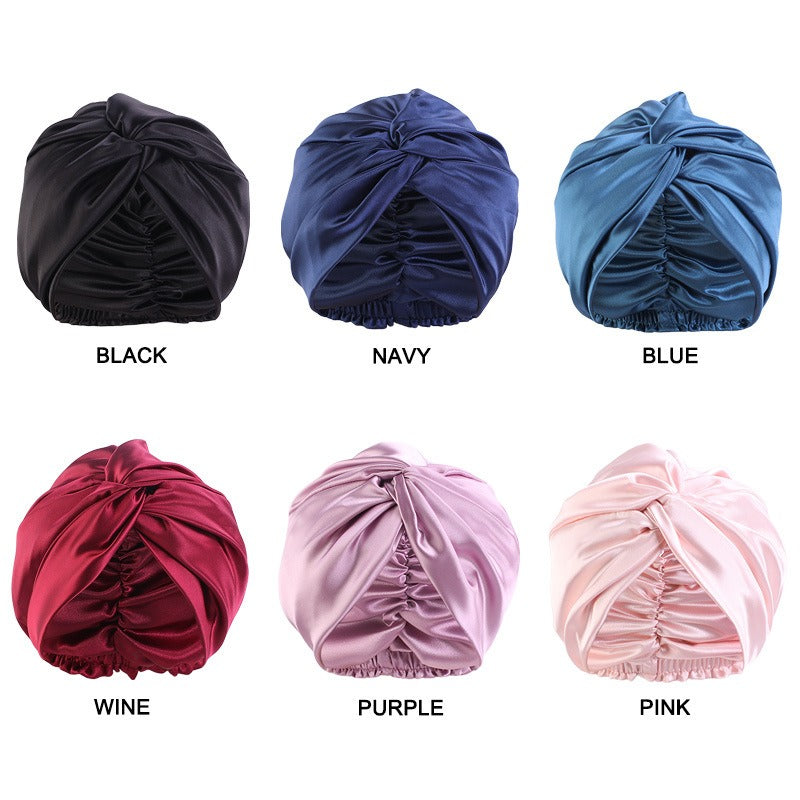 Double Layer Imitation Silk Nightcap with Cross Twist
