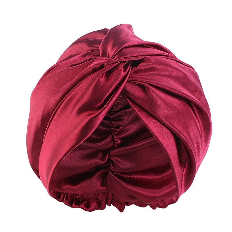 Double Layer Imitation Silk Nightcap with Cross Twist