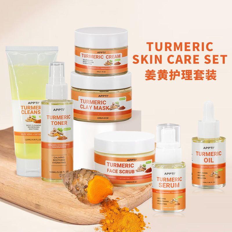 Turmeric Skincare Set: Toner, Cream, Serum, Mask, Scrub